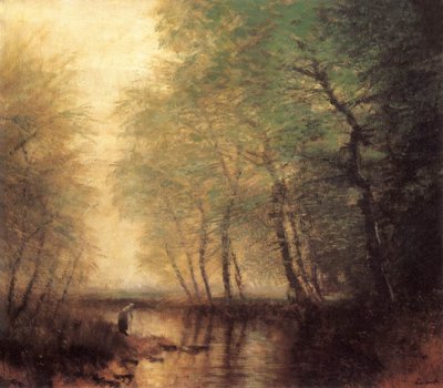 Szene am Wasser mit Figur von Laszlo Mednyanszky